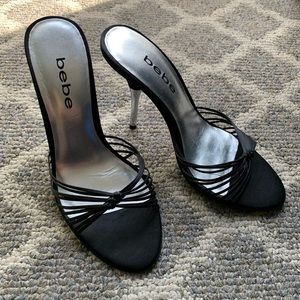 Bebe Black Satin Sandals
